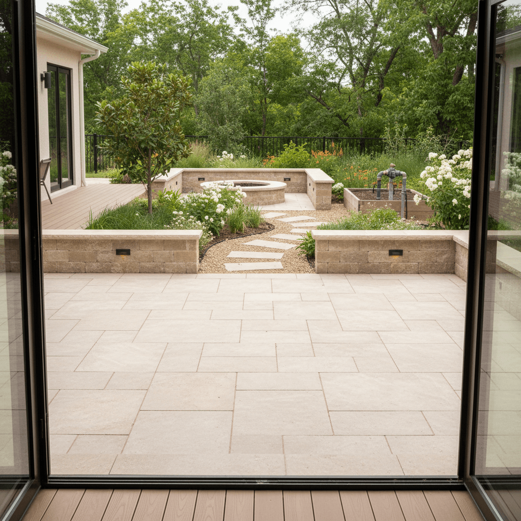 Complete patio and landscape design with integrated lighting